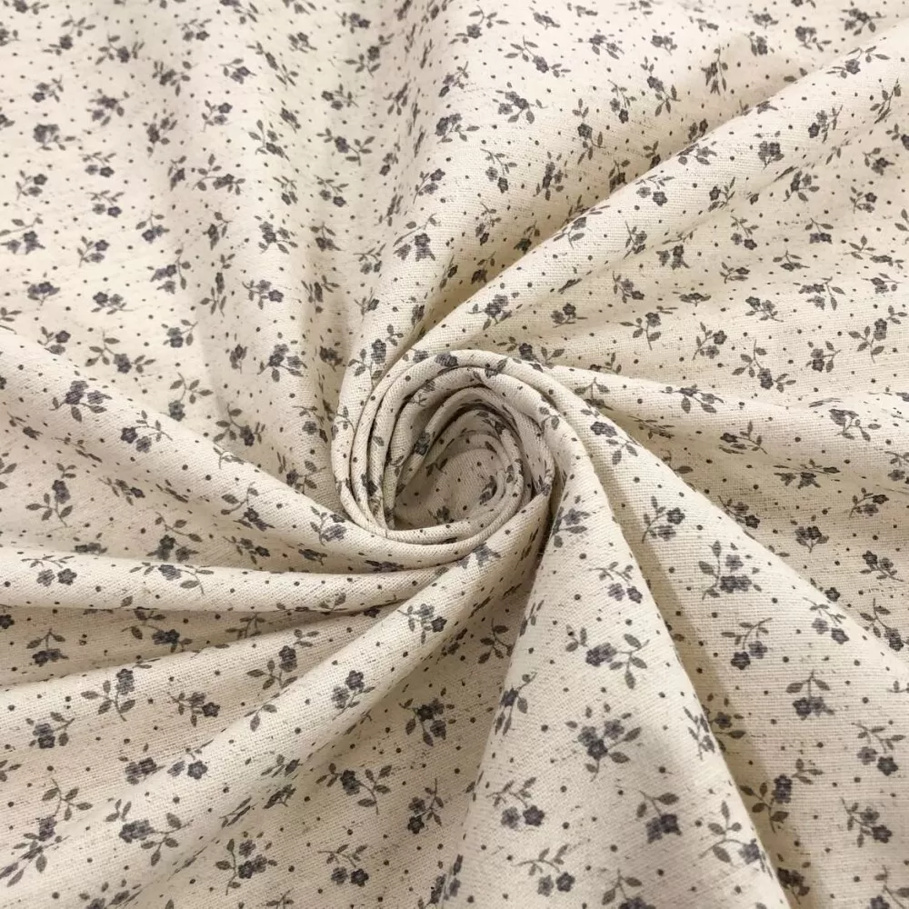 Linho Estampado Premium Flor com Poá 80% Algodão 20% Linho 1,53m Largura - Variante 5