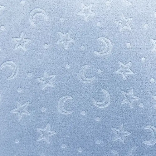 Manta Fleece Calandrada Infantil Lua e Estrela 100% Poliéster 1,60m Largura - Azul céu