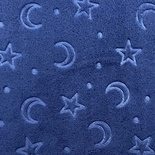 Manta Fleece Calandrada Infantil Lua e Estrela 100% Poliéster 1,60m Largura - Azul marinho