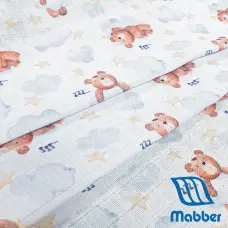 Tecido Fralda Mabber Estampada Teddy nas Nuvens 100% Algodão 0,80m largura - Variante 1