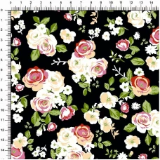 Tecido Tricoline Estampado - Floral Rosas - 100% Algodão - 1,50m largura - Variante 1