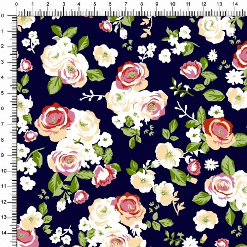 Tecido Tricoline Estampado - Floral Rosas - 100% Algodão - 1,50m largura - Variante 2