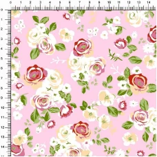 Tecido Tricoline Estampado - Floral Rosas - 100% Algodão - 1,50m largura - Variante 4