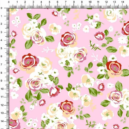 Tecido Tricoline Estampado - Floral Rosas - 100% Algodão - 1,50m largura - Variante 4