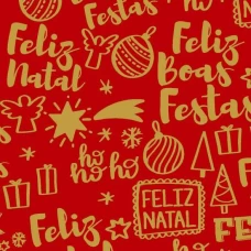 Tecido Tricoline - Feliz Natal com Dourado - 100% Algodão - 1,50m largura - Variante 2