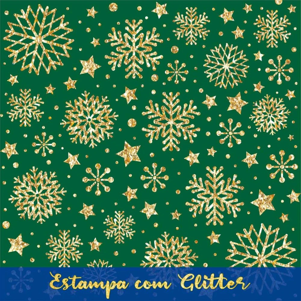 Tecido Tricoline Natal - Estrelas Glitter Dourado - 100% Algodão - 1,50m largura - Variante 59