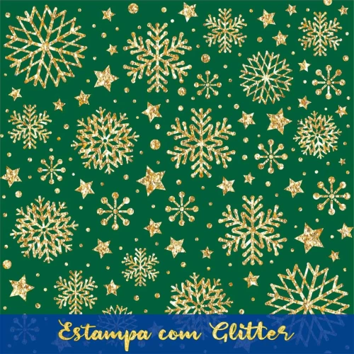 Tecido Tricoline Natal - Estrelas Glitter Dourado - 100% Algodão - 1,50m largura - Variante 59