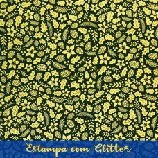 Tecido Tricoline Natal - Folhas Glitter Dourado - 100% Algodão - 1,50m largura - Variante 59