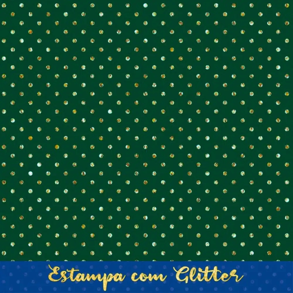 Tecido Tricoline Natal Poá com Glitter Dourado 100% Algodão 1,50m largura - Verde