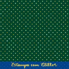 Tecido Tricoline Natal Poá com Glitter Dourado 100% Algodão 1,50m largura - Verde