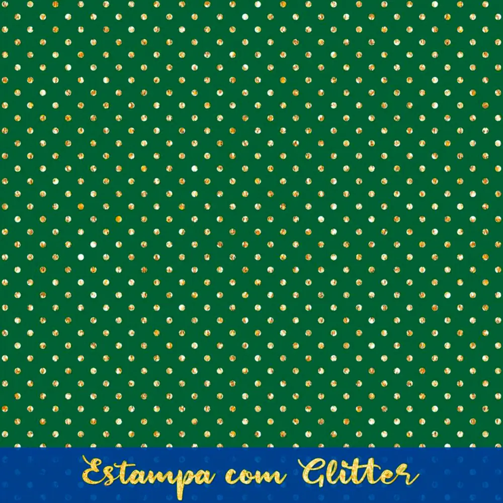 Tecido Tricoline Natal Poá com Glitter Dourado 100% Algodão 1,50m largura - Verde natal