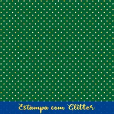 Tecido Tricoline Natal Poá com Glitter Dourado 100% Algodão 1,50m largura - Verde natal