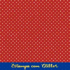 Tecido Tricoline Natal Poá com Glitter Dourado 100% Algodão 1,50m largura - Vermelho natal