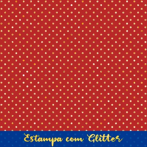 Tecido Tricoline Natal Poá com Glitter Dourado 100% Algodão 1,50m largura - Vermelho natal