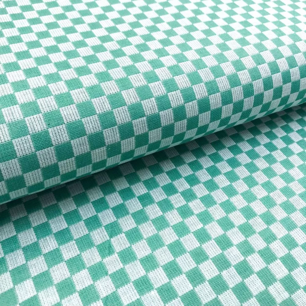Tricoline Xadrez Médio Verde e Branco - 100% algodão - Bem Tecidos