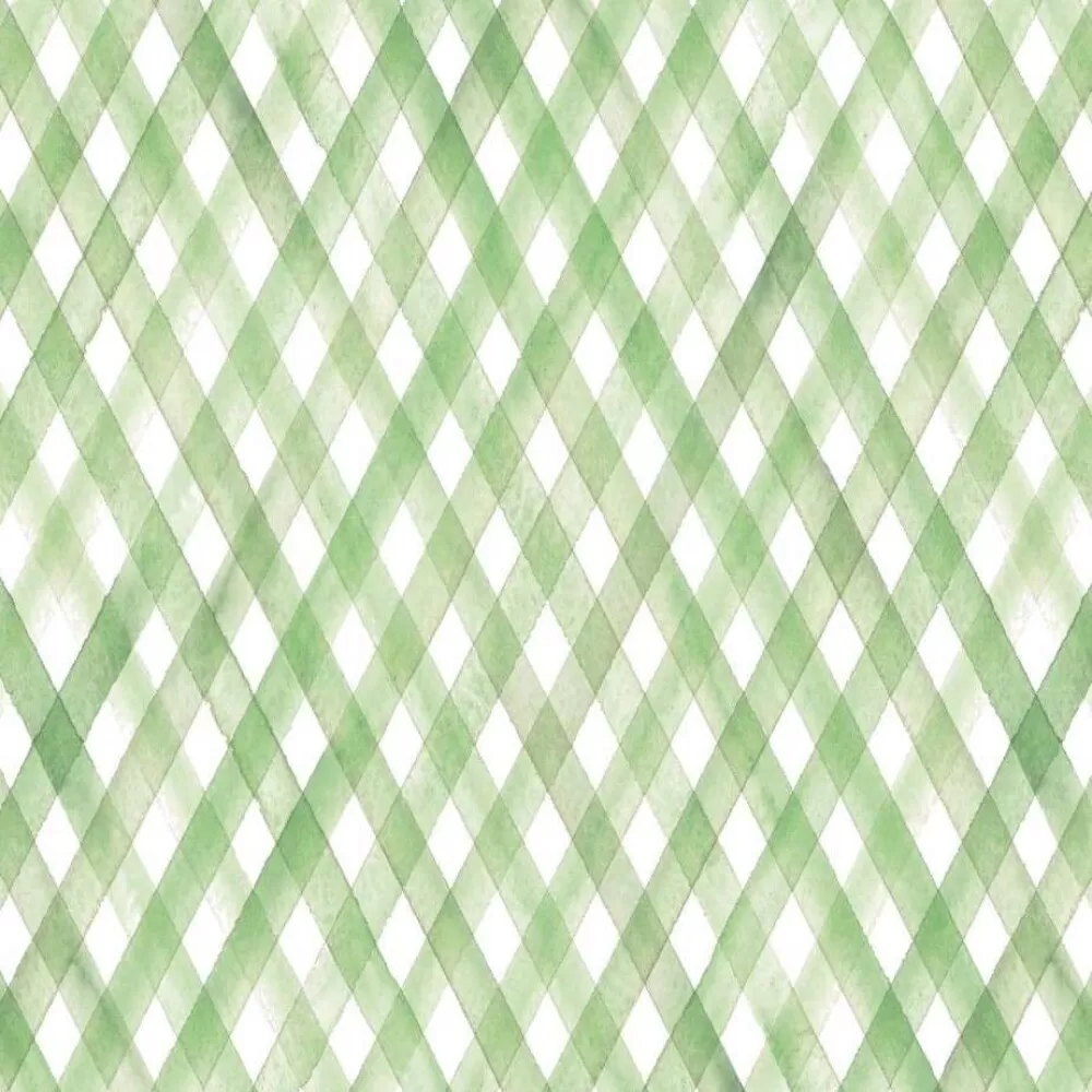 Tricoline estampada - Coleção Poe a Mesa - Composê Xadrez Verde - Fundo  Branco - 0,50m X 1,50m