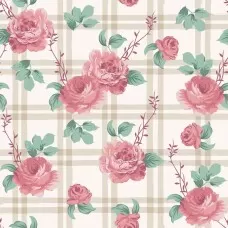 Tricoline Estampada Floral Fundo Xadrez 100% Algodão 1,50m Largura - Variante 1