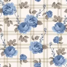 Tricoline Estampada Floral Fundo Xadrez 100% Algodão 1,50m Largura - Variante 2