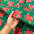 Tricoline Estampada Natal Flor com Azevinho 100% Algodão 1,50m Largura - Variante 1